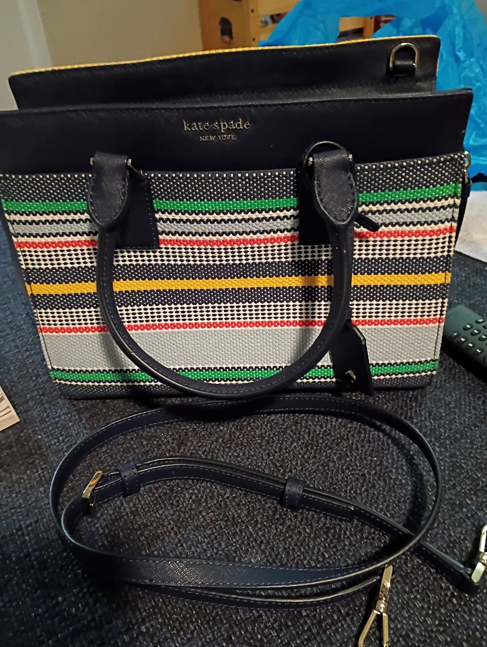 kate spade Navy Multicolor Striped Satchel